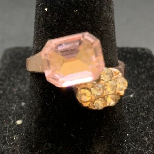 Vintage Antique Gold Tone Rhinestone CZ Cocktail Ring - Size 7.5