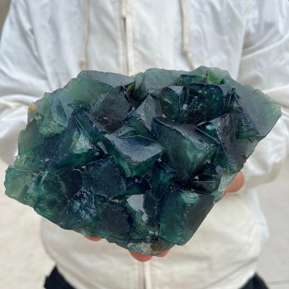 2.8LB Natural Green Fluorite Cube Quartz Crystal Cluster Mineral Specimen