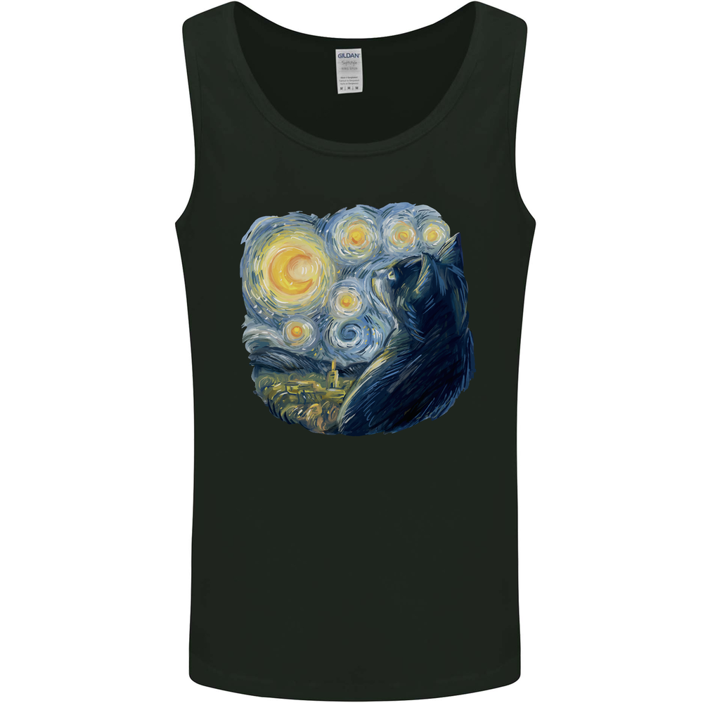 Cat Vangogh Funny Feline Painting Mens Vest Tank Top