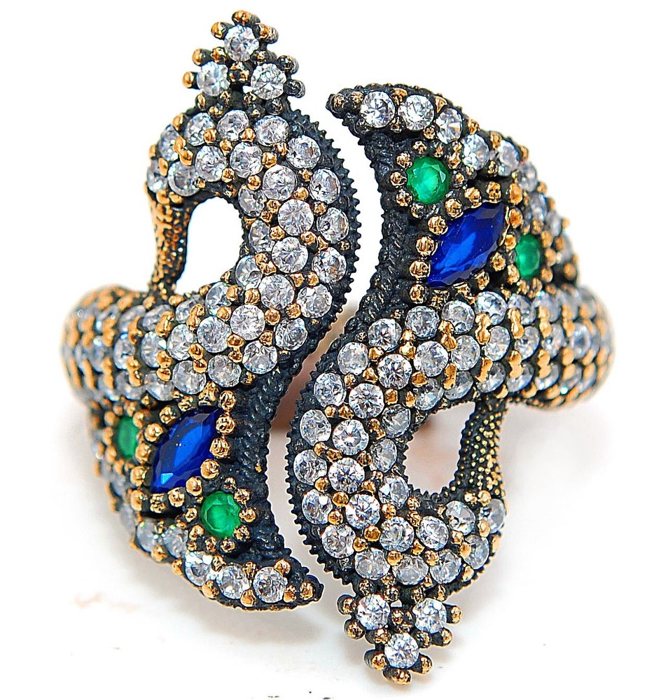 Vintage Ottoman-Inspired 2CT Sapphire 925 Sterling Silver Ring Size 8 H3-7 Jewelry