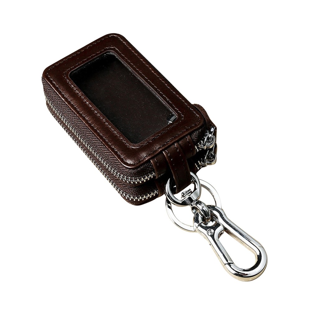 Double Layer Genuine Leather Car Key Case with Zipper Pouch-image