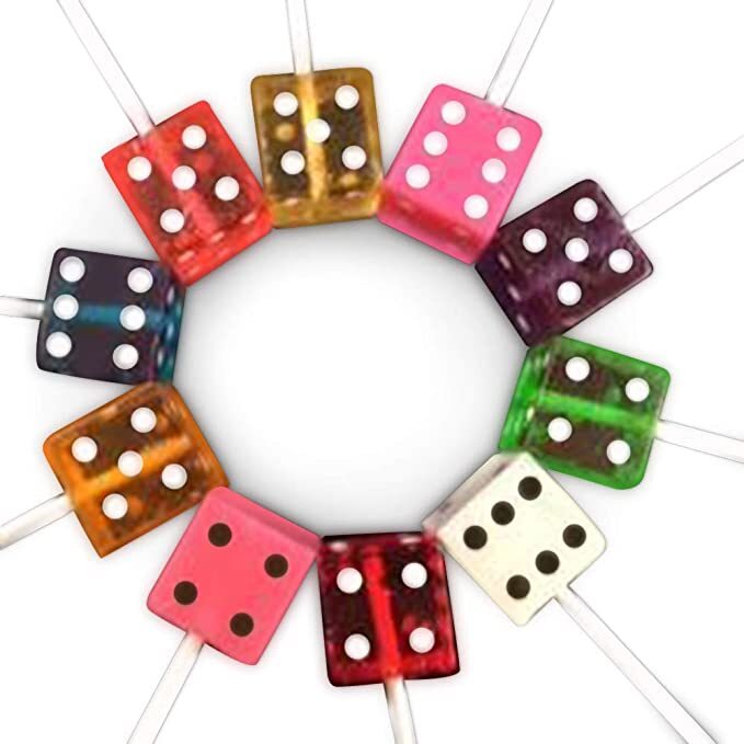 Bunco Dice Suckers - Dice Lollipops - 12 Assorted Colors / Flavors in Gift Box