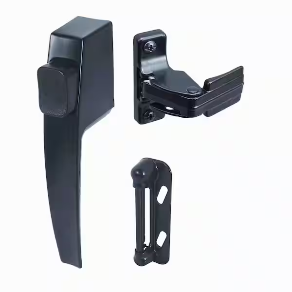 Push Button Screen Storm Door Latch Handle Set Night Lock Lever Metal Door Black