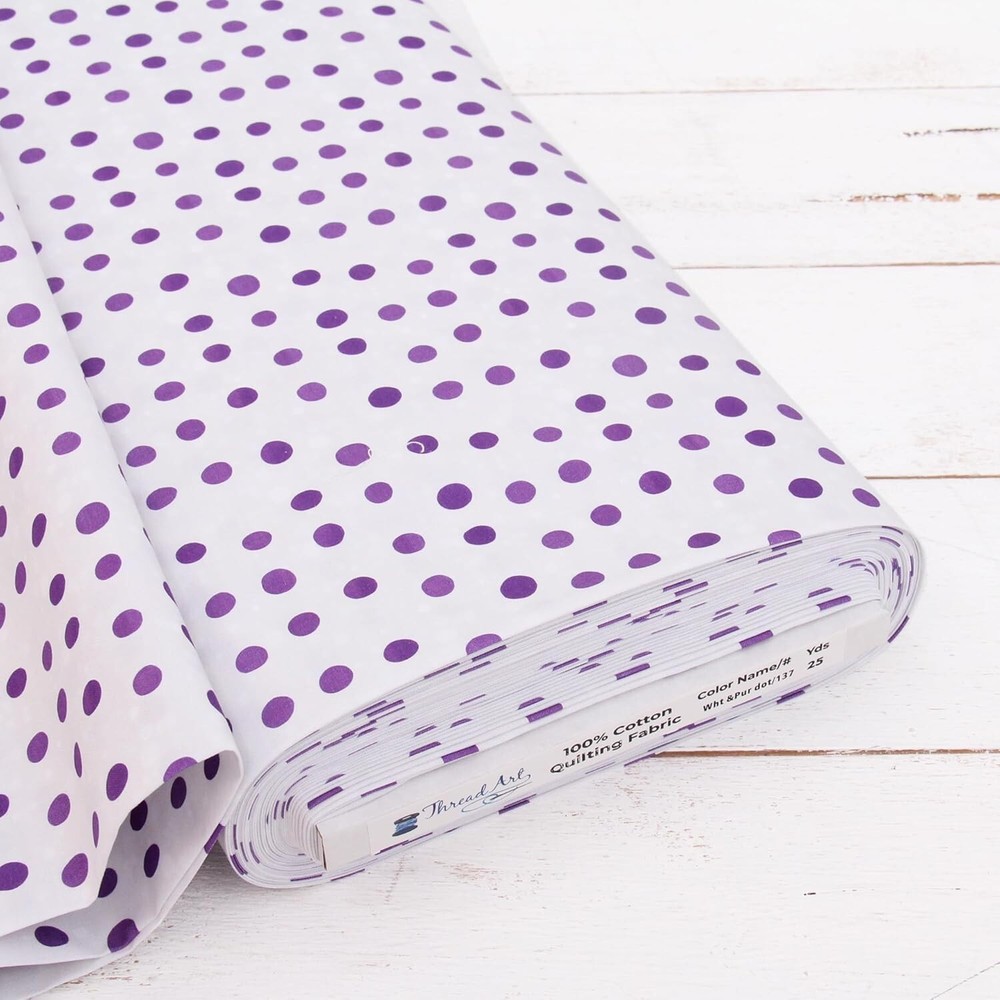 Vintage White Purple Dot Cotton Quilting Fabric by Threadart