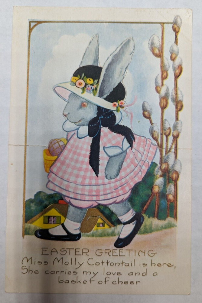 Miss Molly Cottontail Easter Vintage Greeting Card Punch-Out Stand-Up (pc-7)