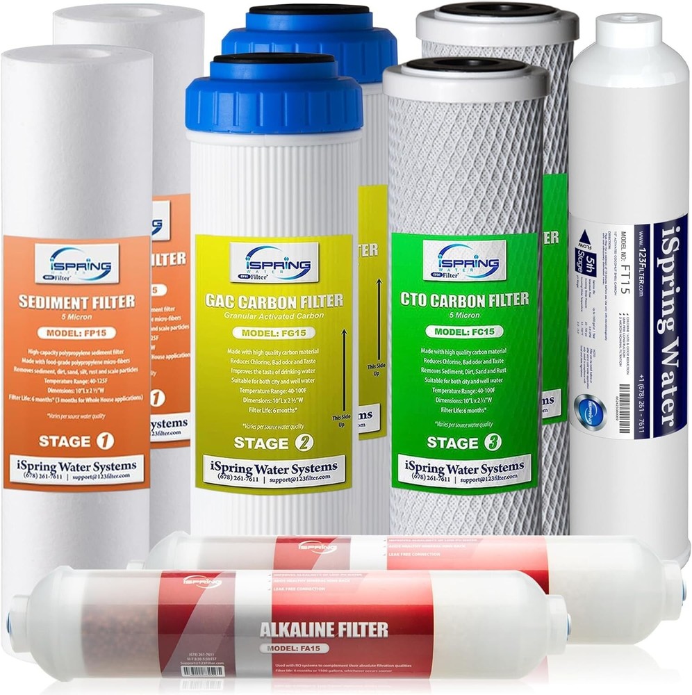 9-Pack Reverse Osmosis Filter Set with Alkaline Remineralization for Clean Water