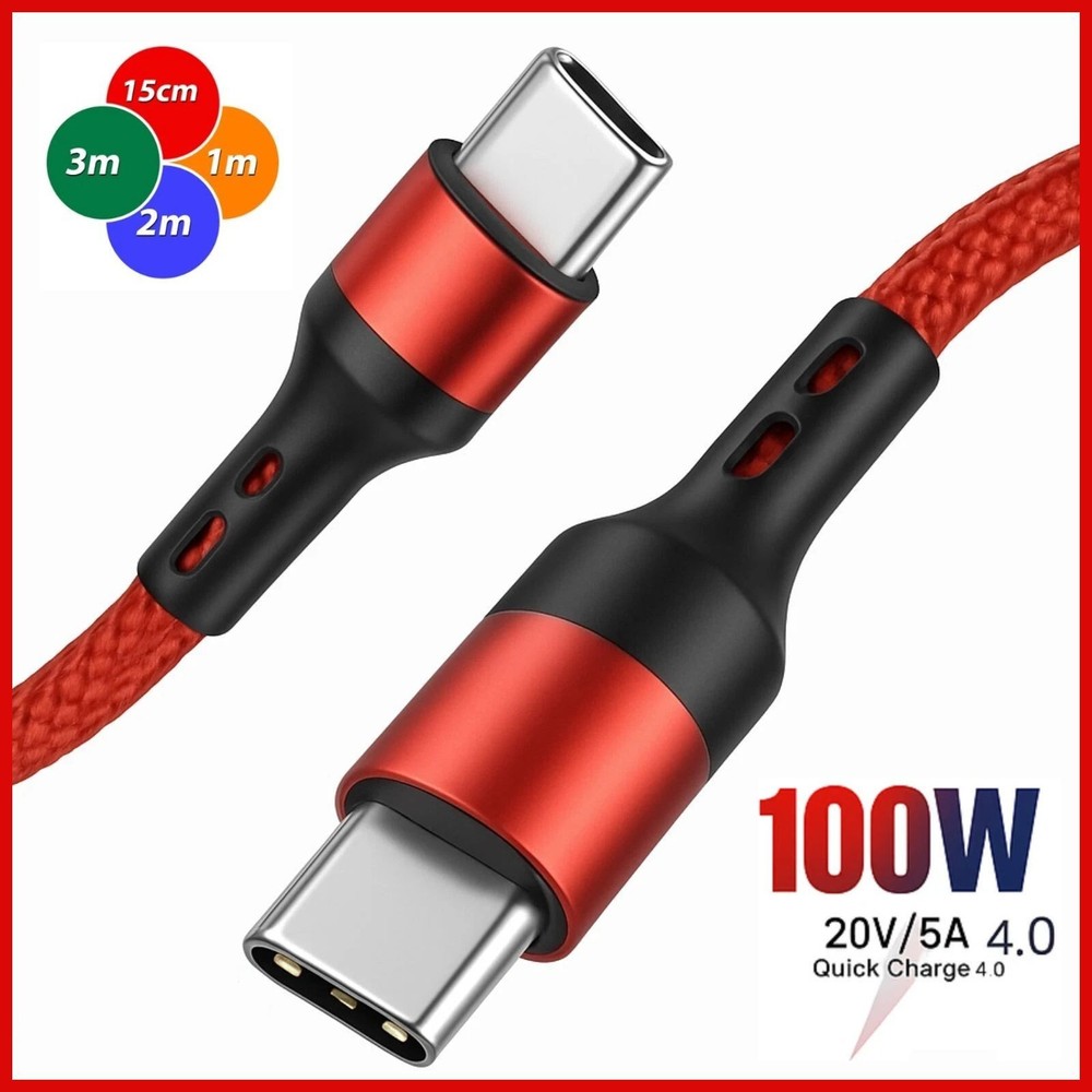 USB C To USB C Fast Charger PD 100W Dual Type C Charging Data Sync USB Cable UK