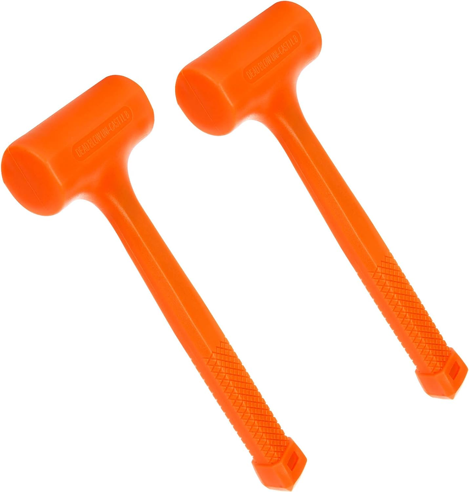 2-Piece 1Lb Orange Dead Blow Mallet Set Non-Marring Rubber Hammer