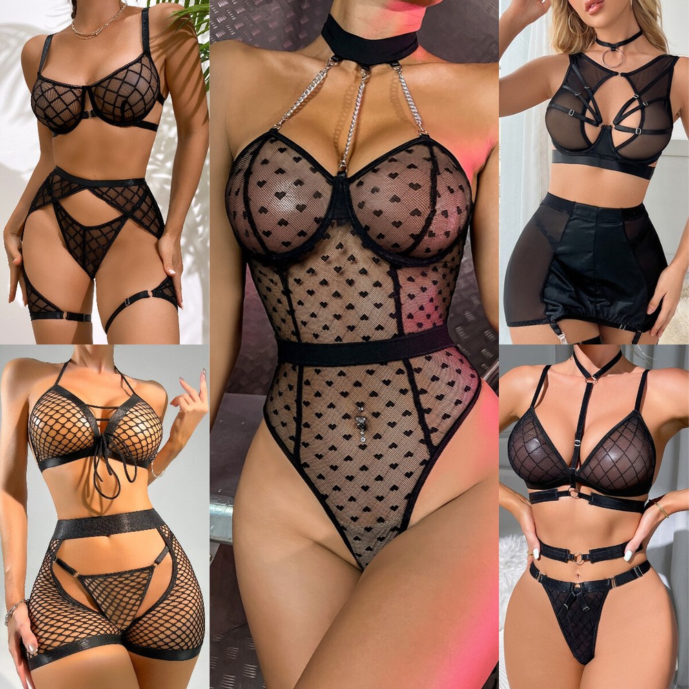 Sexy Women's Lace Nightgown One Piece Lingerie Babydoll with Garter Sleepwear US