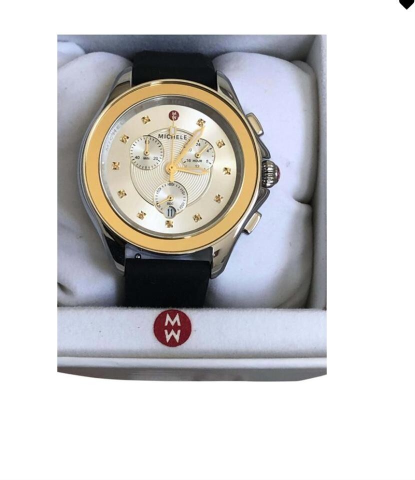 (FLASH SALE) New Michele 18K Gold Topaz Cape Watch MWW27E000007  RETAIL $500-image