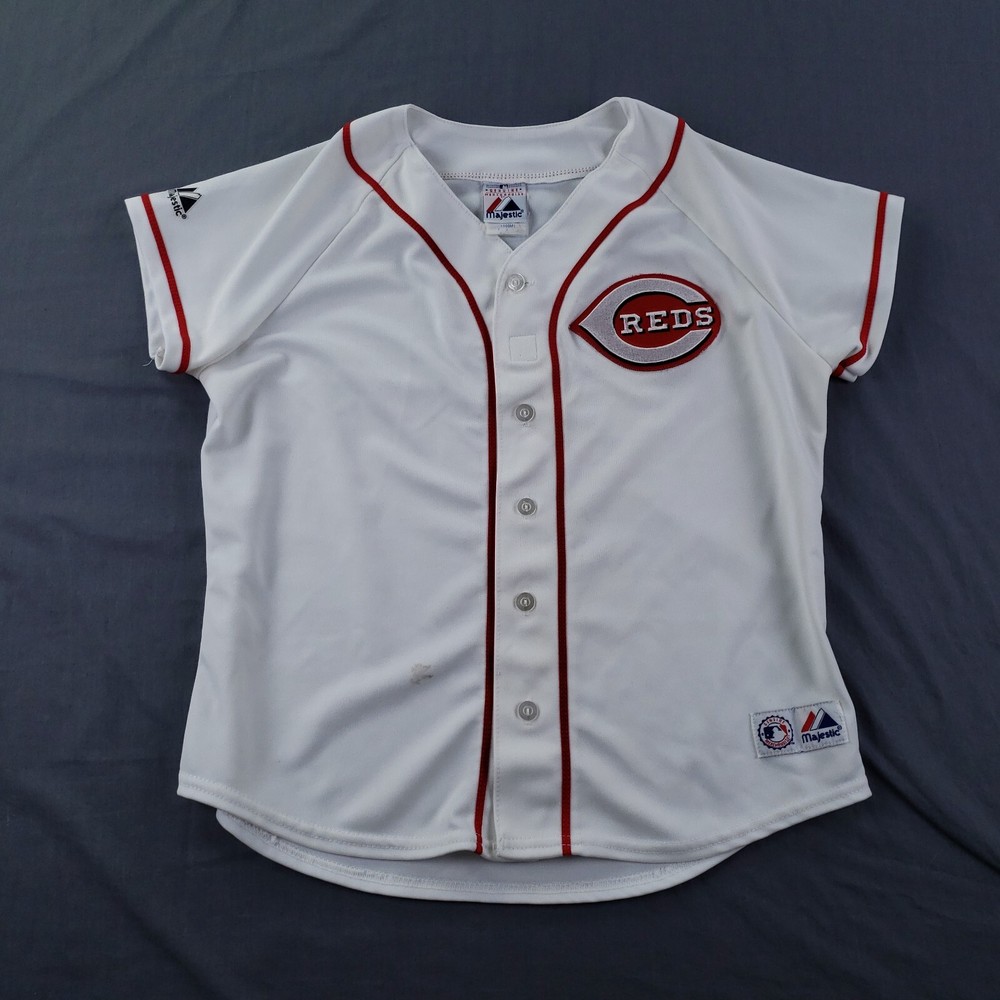 Vintage Cincinnati Reds Jersey Youth Large White Majestic Baseball MLB White