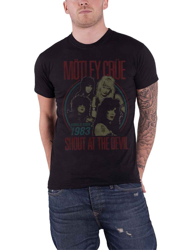Motley Crue Shout at the Devil Vintage World Tour Official Black T-Shirt for Men