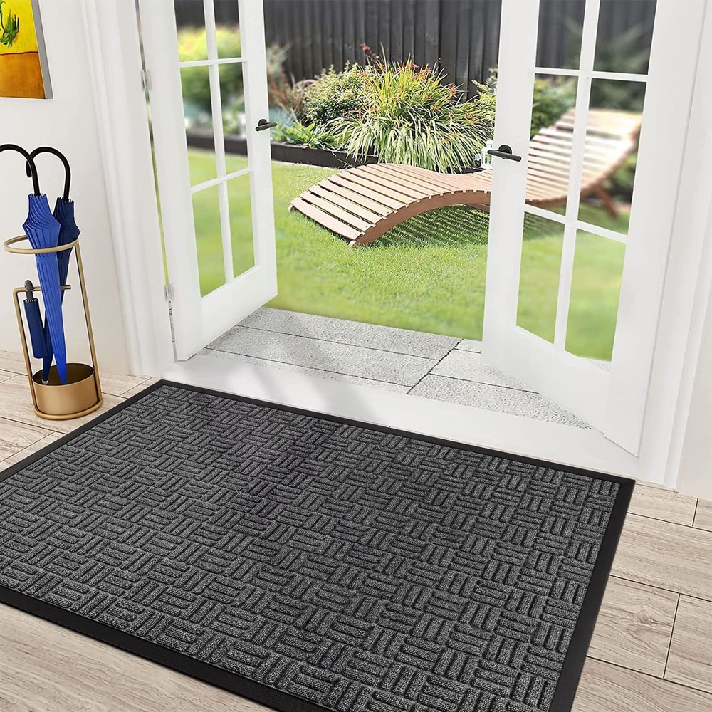 Heavy Duty Front Door Mat for Indoor Outdoor Use Traps Dirt and Moisture