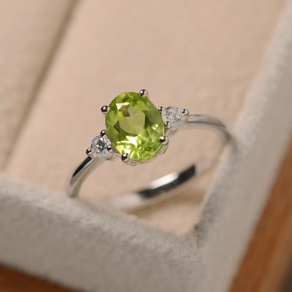 1.70 Ct Natural Peridot Diamond Engagement Proposal Ring 14K Solid White Gold