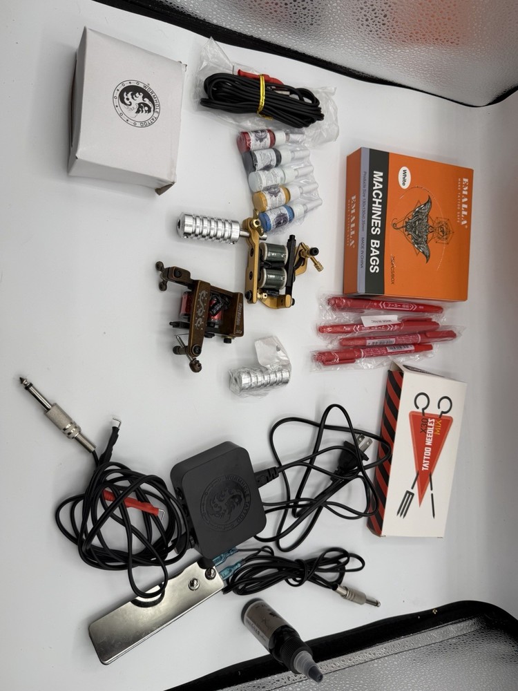 Wormhole Tattoo Machine Kit 2 Machines Power Supply Needles Ink Complete Set