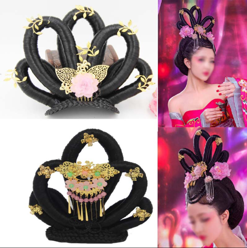 Chinese Ancient Wig Crown Women Hanfu Wigs Headdress Photography Dance Accessory