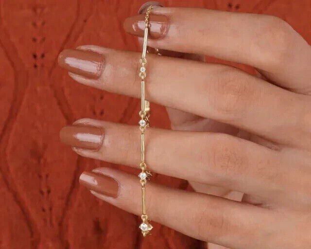 3-Stone Moissanite Tennis Bracelet for Mom in 14K Gold-image