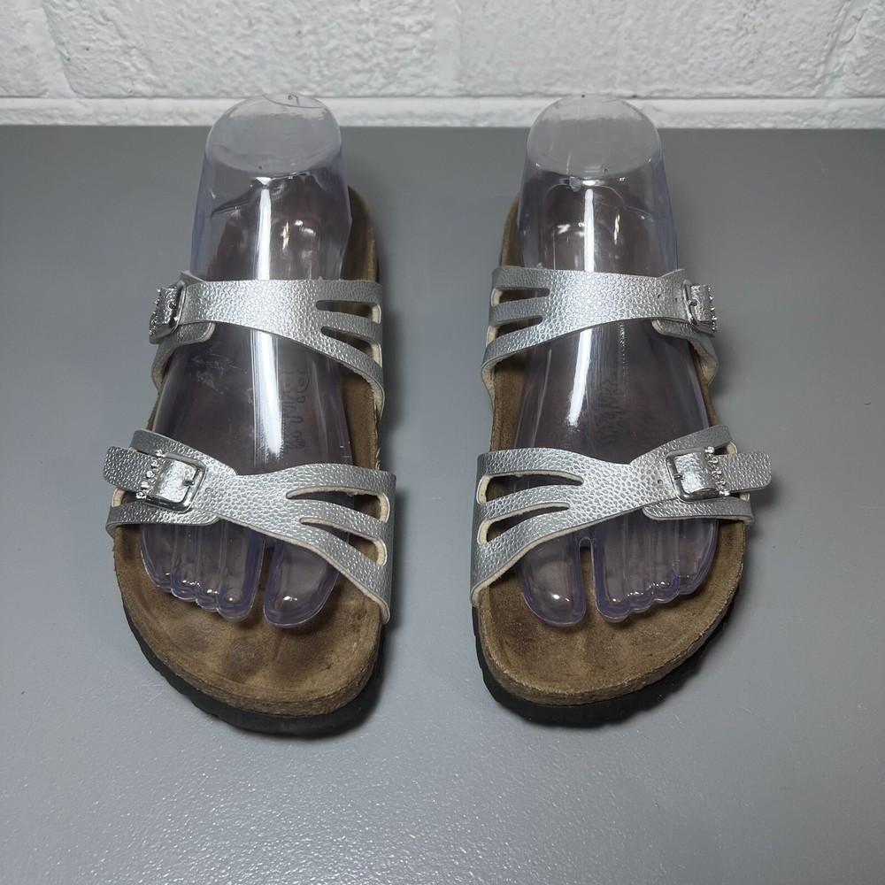 Womens Birkenstock Birkis Moorea Granada Silver Tan Rhinestones 7US 38EU