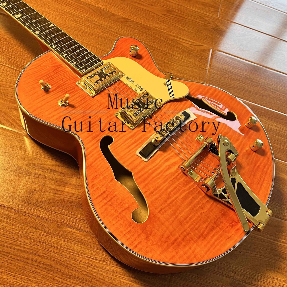 USA WAREHOUSE Semi Hollow Electric Guitar in Orange with Gold Hardware & Cream Pickguard