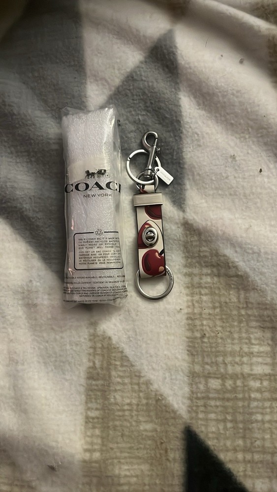 Coach Leather Keychain with Signature Logo Charm  