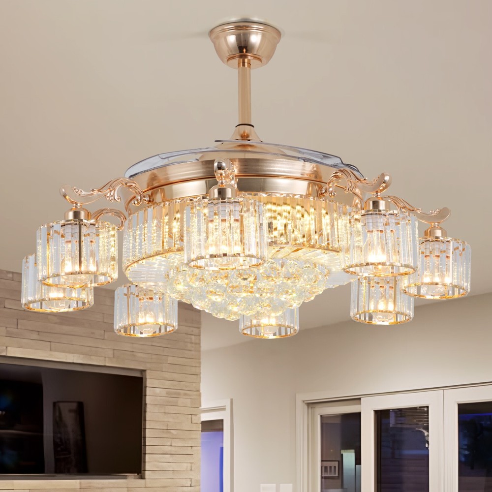 Gold Luxury Crystal LED Chandelier 8-Lights Remote 42