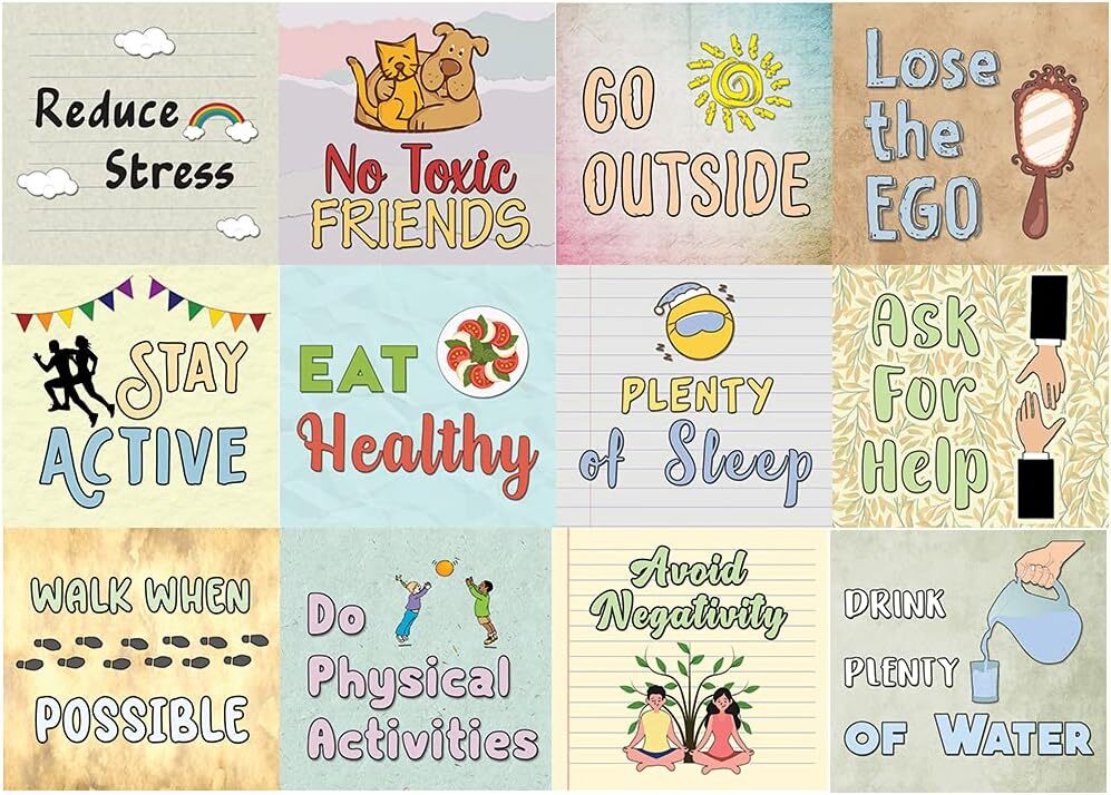 Healthy Lifestyle Reminders 5 Sets of 12 Motivational Designs