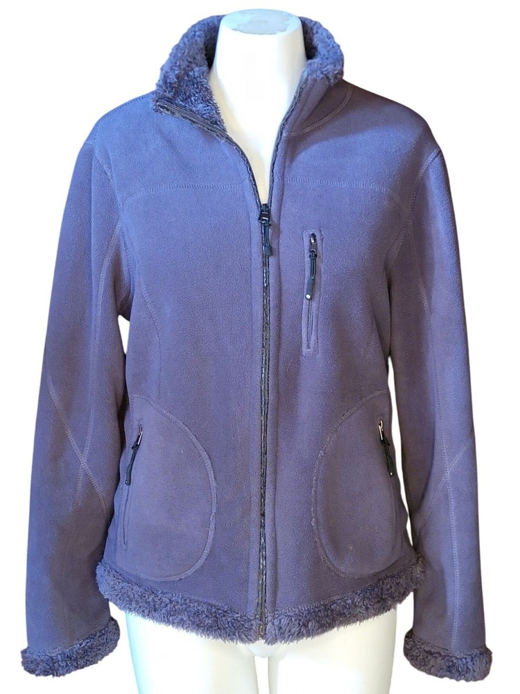 Y2K Fuda Womens Fleece Jacket Medium Heather Gray Teddy Bear Liner High Collar