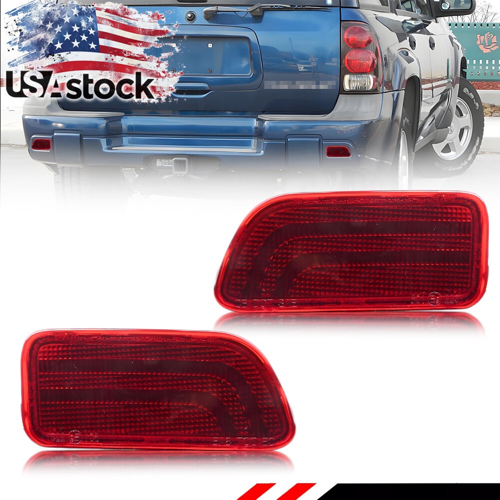 2X Red Lens Rear Bumper Reflector Lights For 2002-2009 Chevrolet Trailblazer