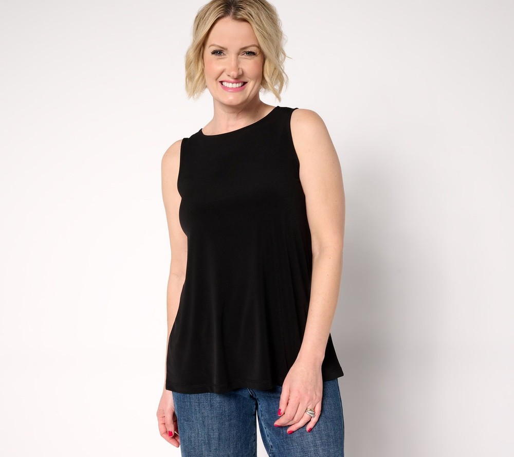 Susan Graver Women's Top Petite PXL Modern Essentials Liquid Knit Black A687807