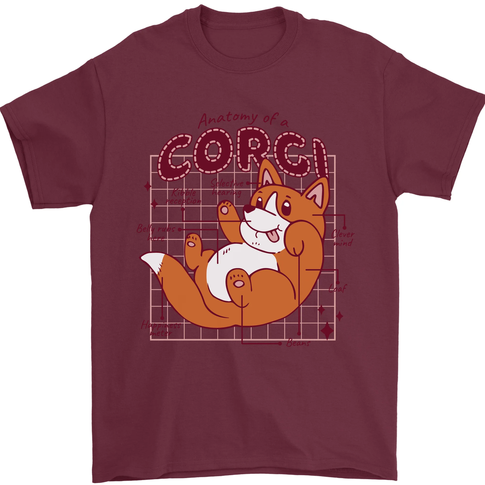 The Anatomy of a Corgi Dog Mens T-Shirt 100% Cotton