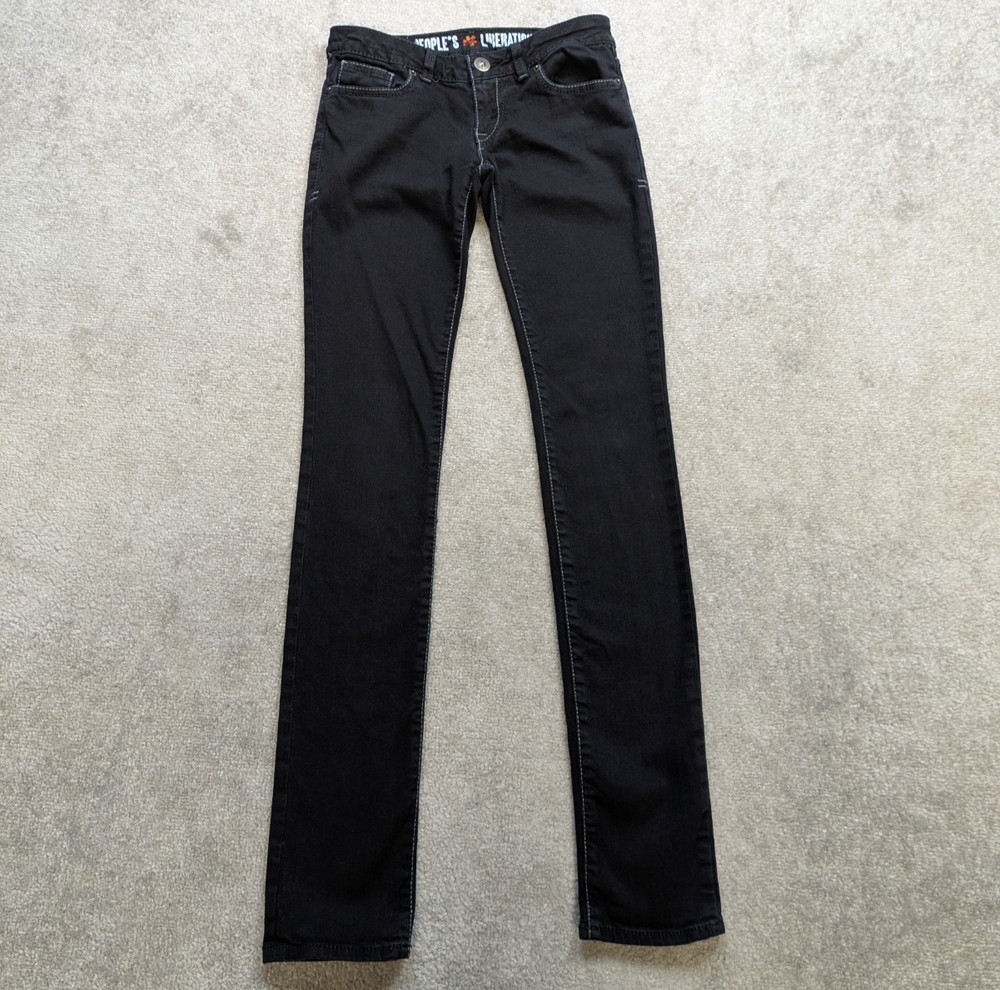 People’s Liberation Black Skinny Jeans Womens Size 24 Low Rise Slim Flap Back