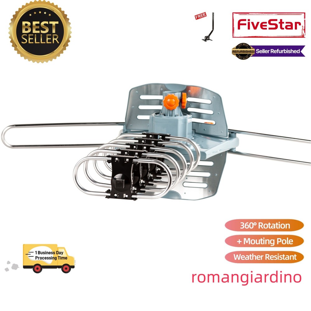 Big Sale 200 Mile Outdoor TV Antenna w Pole Motorized 4K HDTV Free Channels