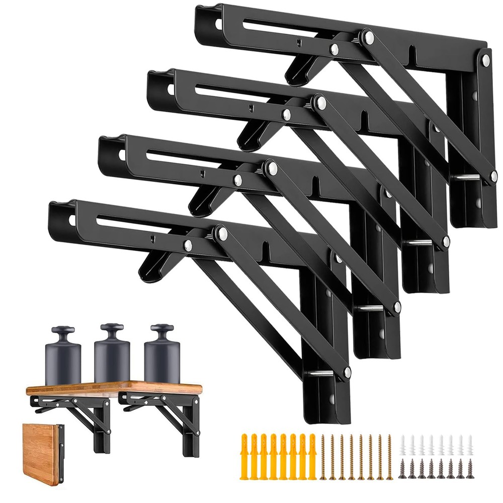 4 Heavy Duty 8-Inch Folding Shelf Brackets Collapsible Space Savers