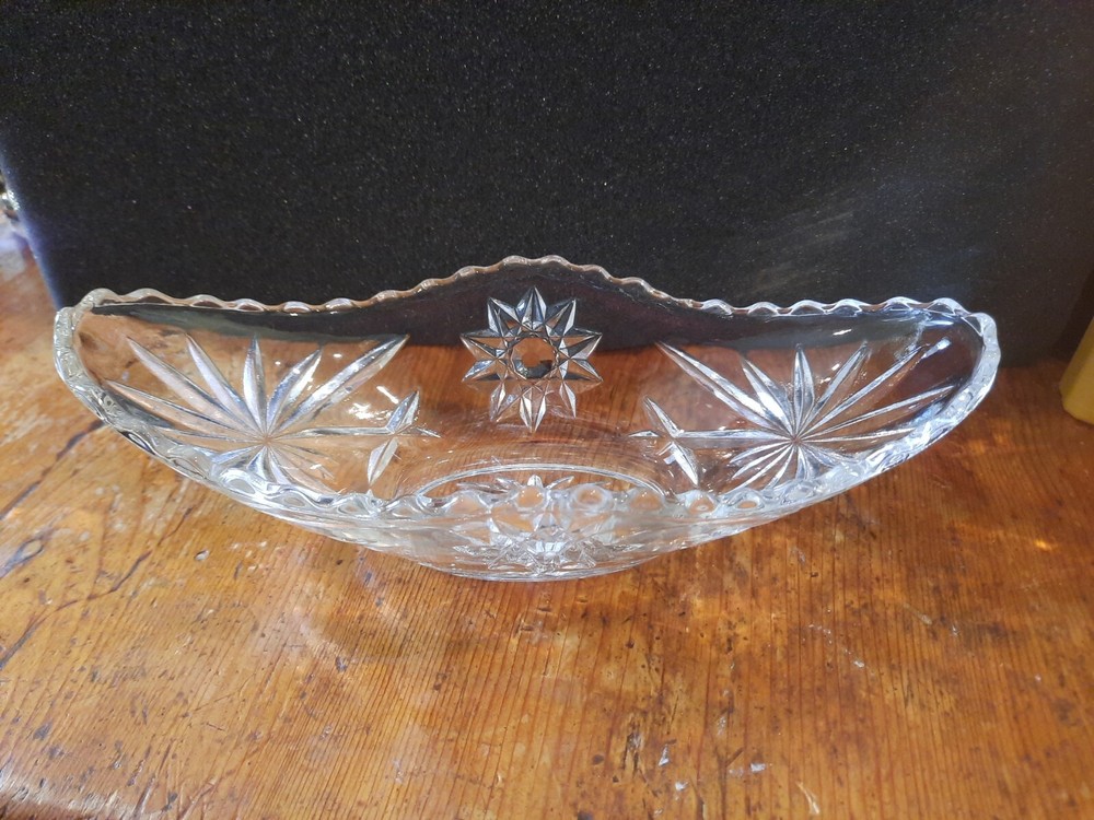 Vintage Anchor Hocking Star of David Clear Glass pickle relish celery Dish 9