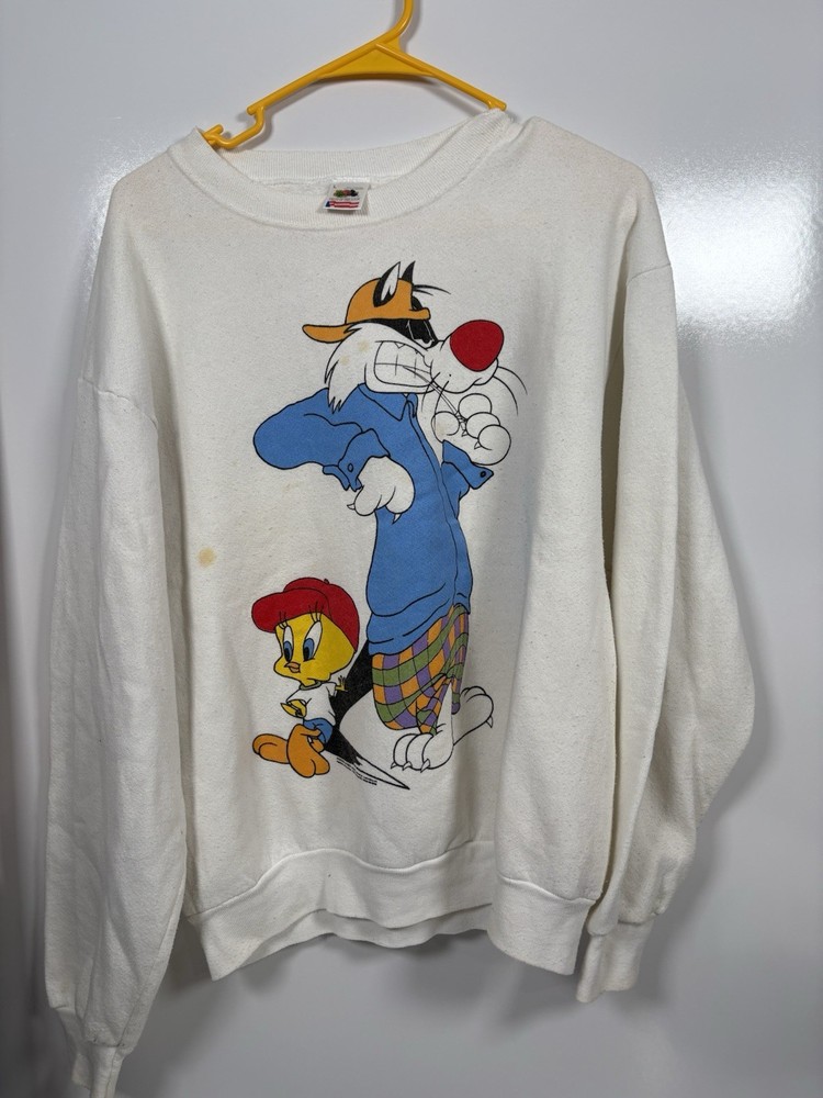Vintage Tweety Bird Sylvester Cat Looney Tunes Crewneck Sweatshirt Large 90s