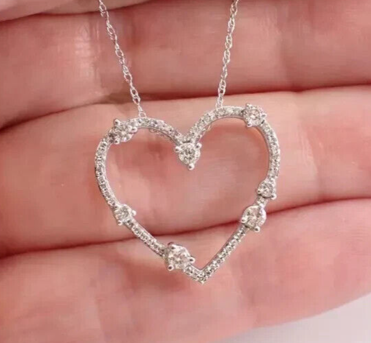 1.40 Ct Round Cut Moissanite Fancy Heart Pendant In 14K White Gold Plated Silver