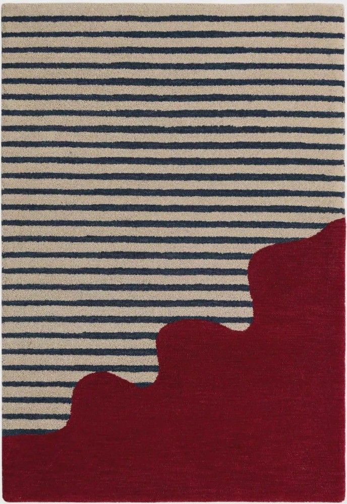 Modern Striped Red & Beige Area Rug | Artistic Abstract Carpet for Living Room