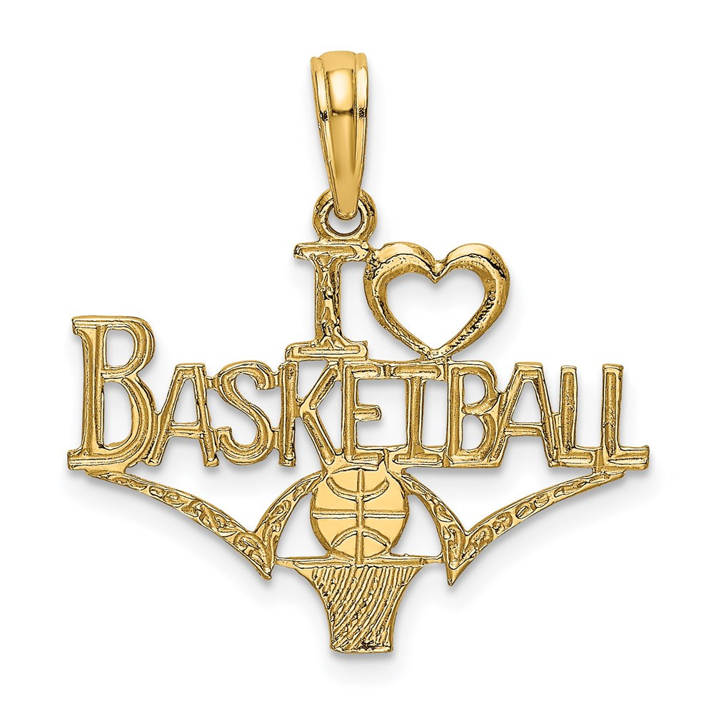 14k Yellow Gold I HEART BASKETBALL with Ball and Net Charm Pendant 0.98gm
