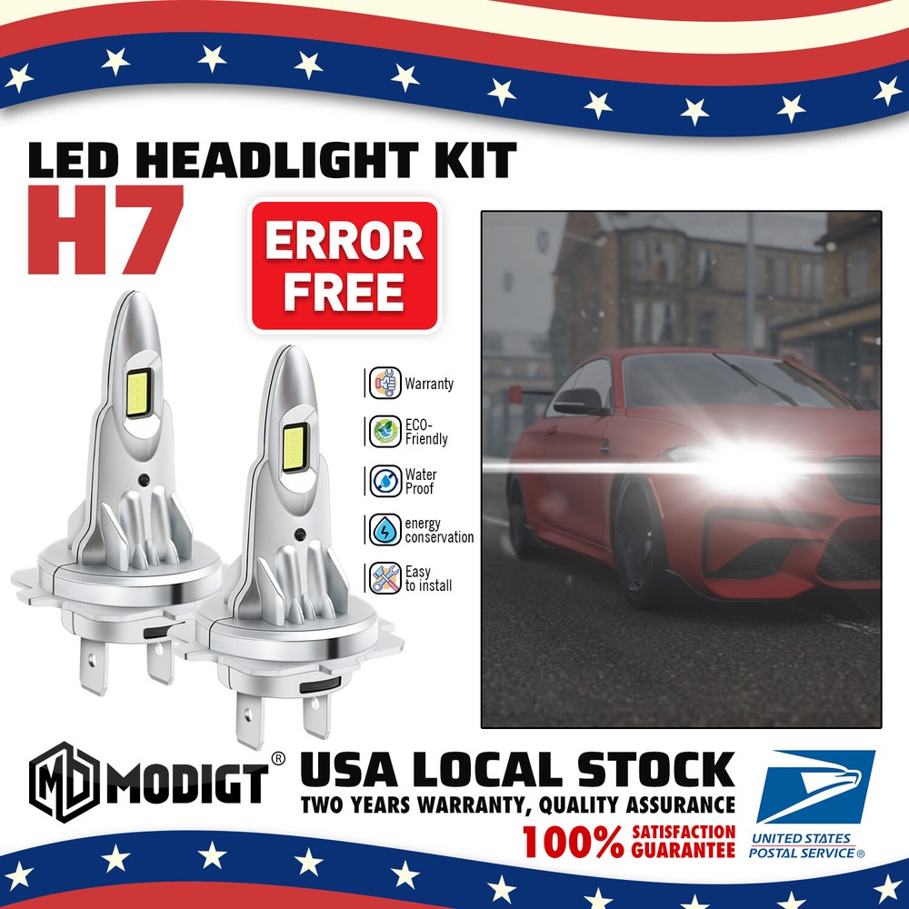 200W H7 LED Headlight Bulbs High Low Beam Conversion Kit 6000K White 2pcs