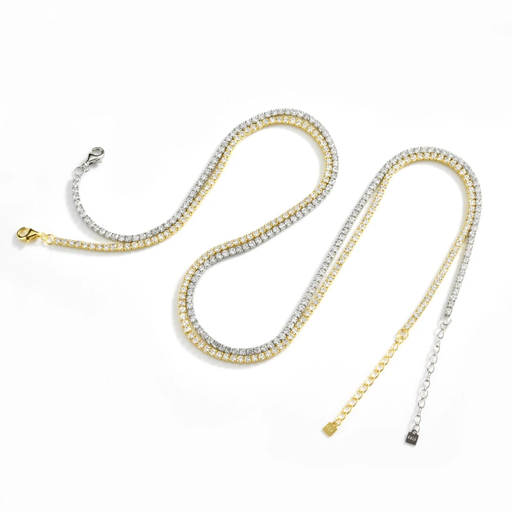 Silver Gold 2mm Tennis Chain Choker Necklace with Crystals for Women