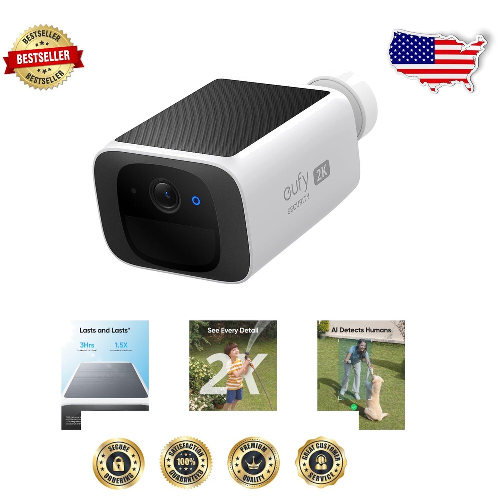 Wireless 2K Solar-Powered Outdoor Security Camera with Night Vision & AI Alerts