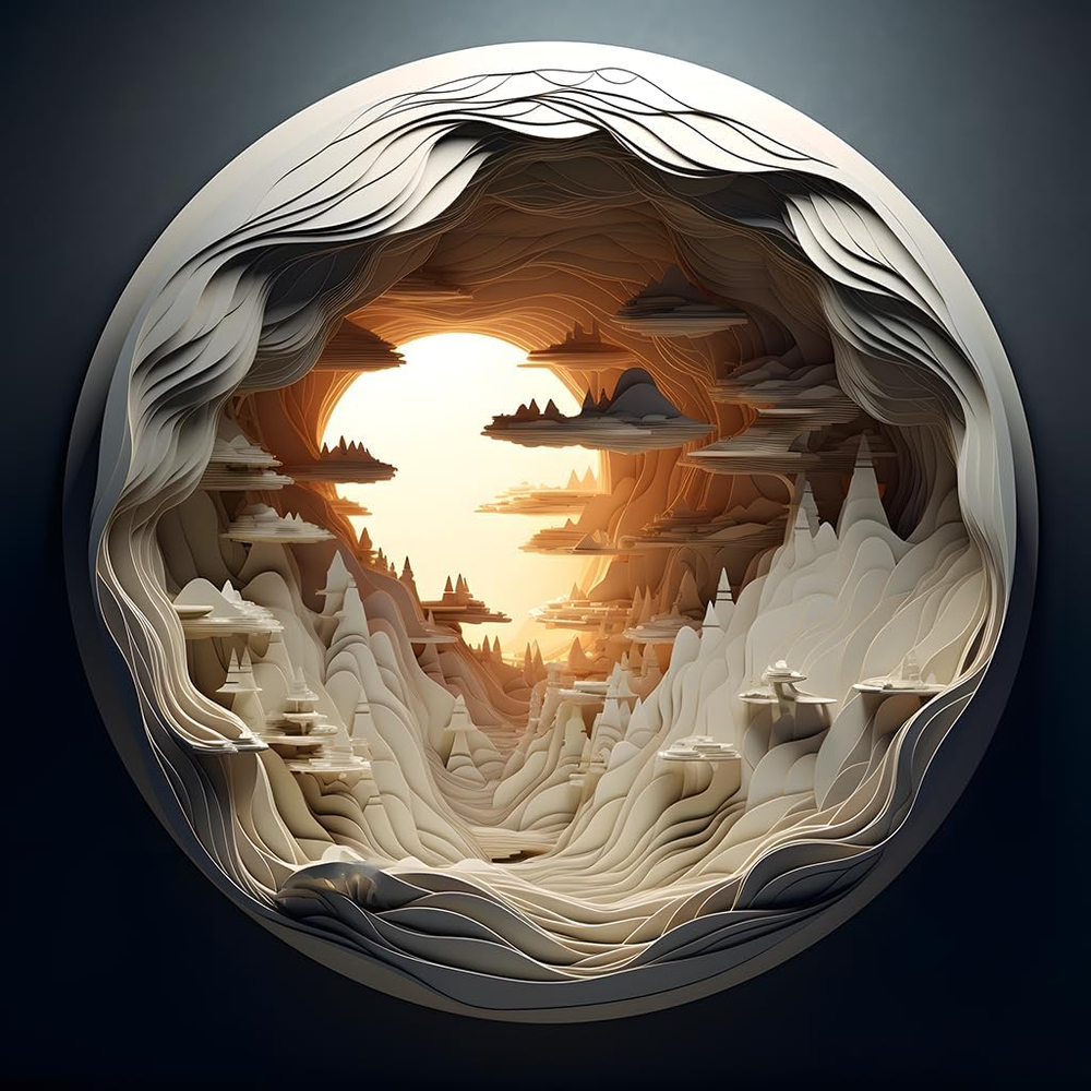 Puzzle-Dawn- 3D Visual Dawn inside a Cave 1000 Pieces round Puzzle for Adult,...