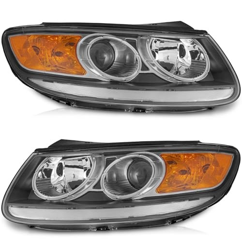 Headlights Assembly for 2007-12 Hyundai Santa Fe Driver & Passenger Side Black H