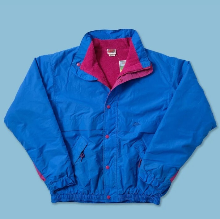 Vintage Nike Jacket Windbreaker Snap Zipper Blue Pink Large Lined Pockets