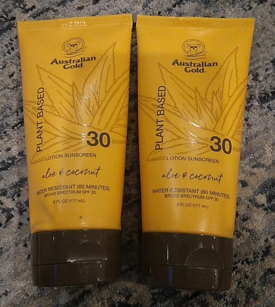 2 X Australian Gold Aloe & Coconut Lotion Sunscreen 6oz Each SPF 30 Plant Based