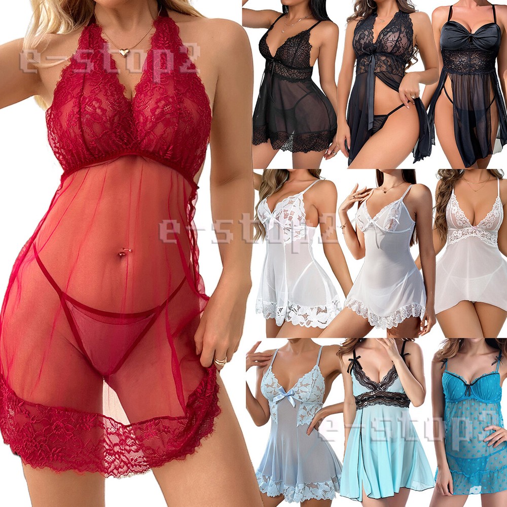 Sexy Women's Lingerie Floral Lace Sleepwear Underwear Dress See-Thru Babydoll US