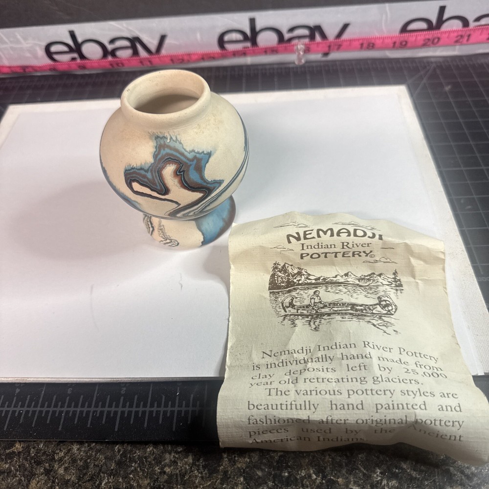 Vintage Nemadji Indian Pottery Vase - Swirling Earth Tone Colors - Handmade USA