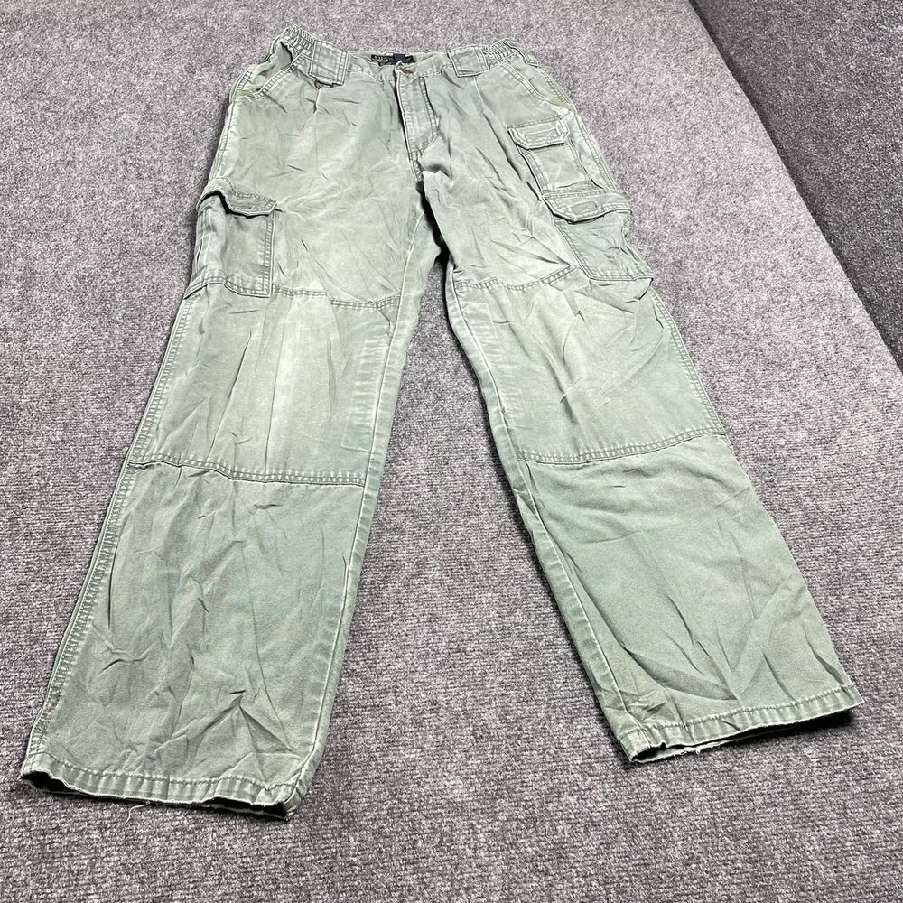 Men's Green Straight Leg Snap Button Cargo Pockets Casual Pant Size W32 L32