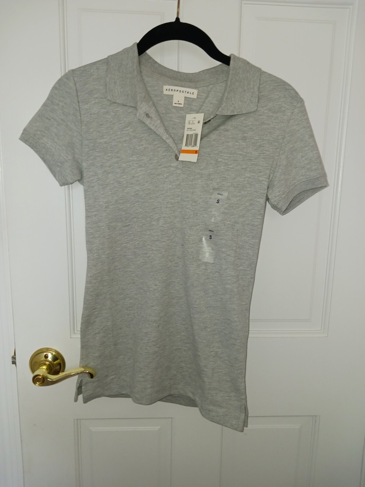 Aeropostale Women's Uniform Pique Polo Shirt AP2 Light Heather Grey Small