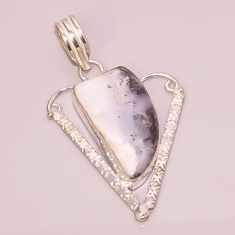 Natural Dendrite Opal Handmade Jewelry 925 Sterling Silver Plated Boho Pendant
